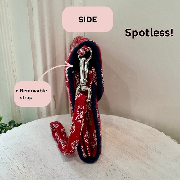 Vera Bradley Red Navy Bandana Paisley Turnlock Wallet Wristlet - Picture 4 of 6